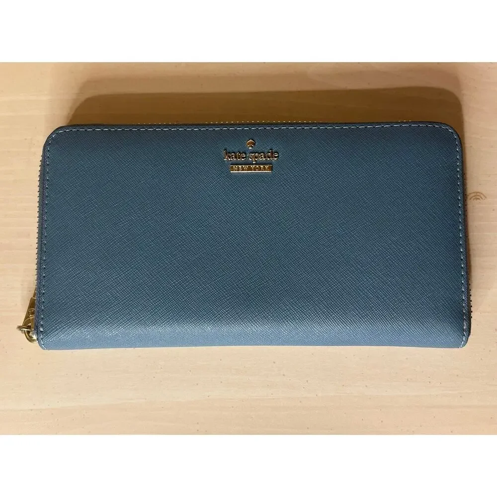 Kate Spade Saffiano Leather Zip Around Continental Wallet Blue Clutch Staci L